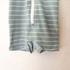 H&M Dusty Ocean Blue Cream Stripe Long Sleeve Zipper Swimsuit | 6-9m