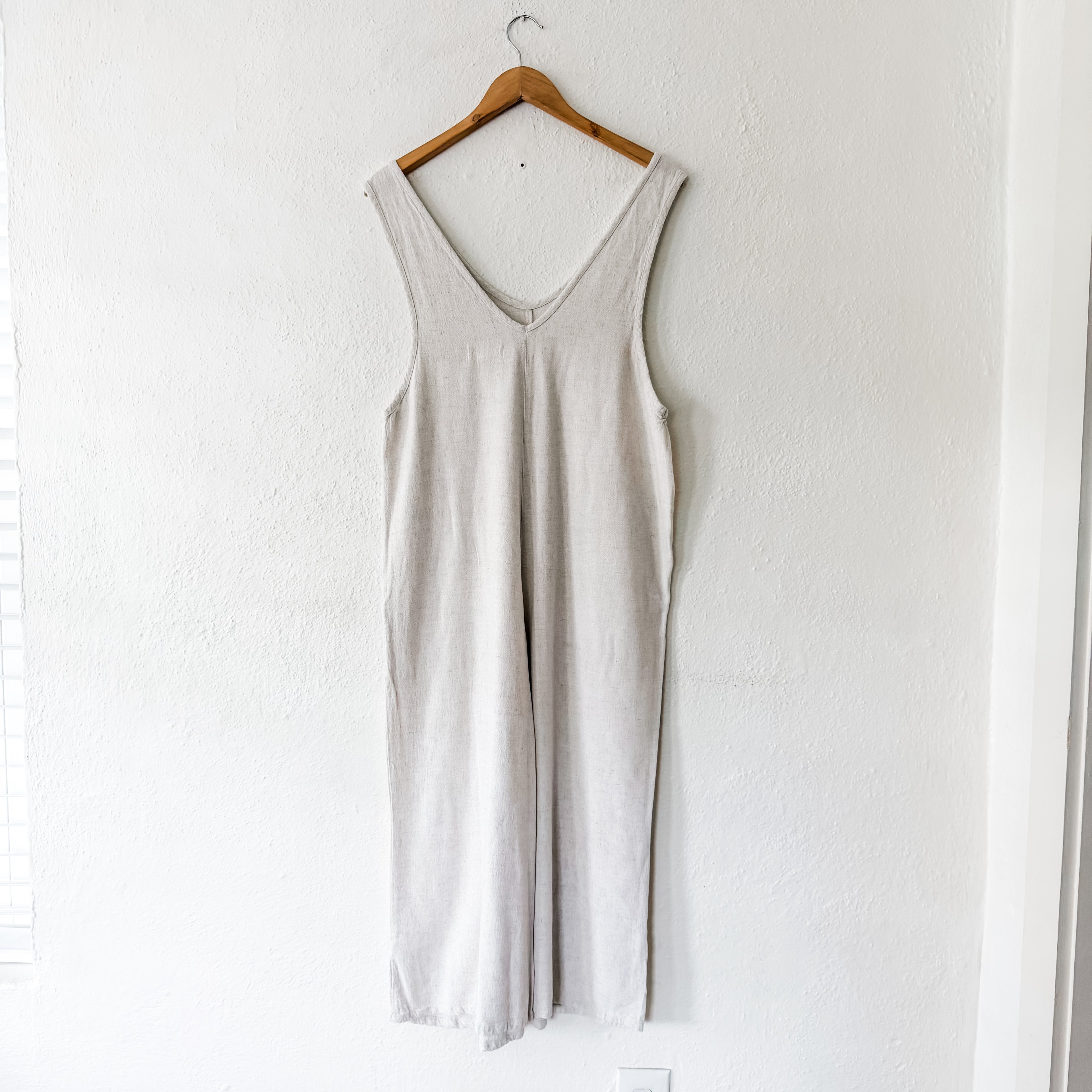 Treasure & Bond Natural Cream Textured Linen Blend Relaxed Jumpsuit | XS