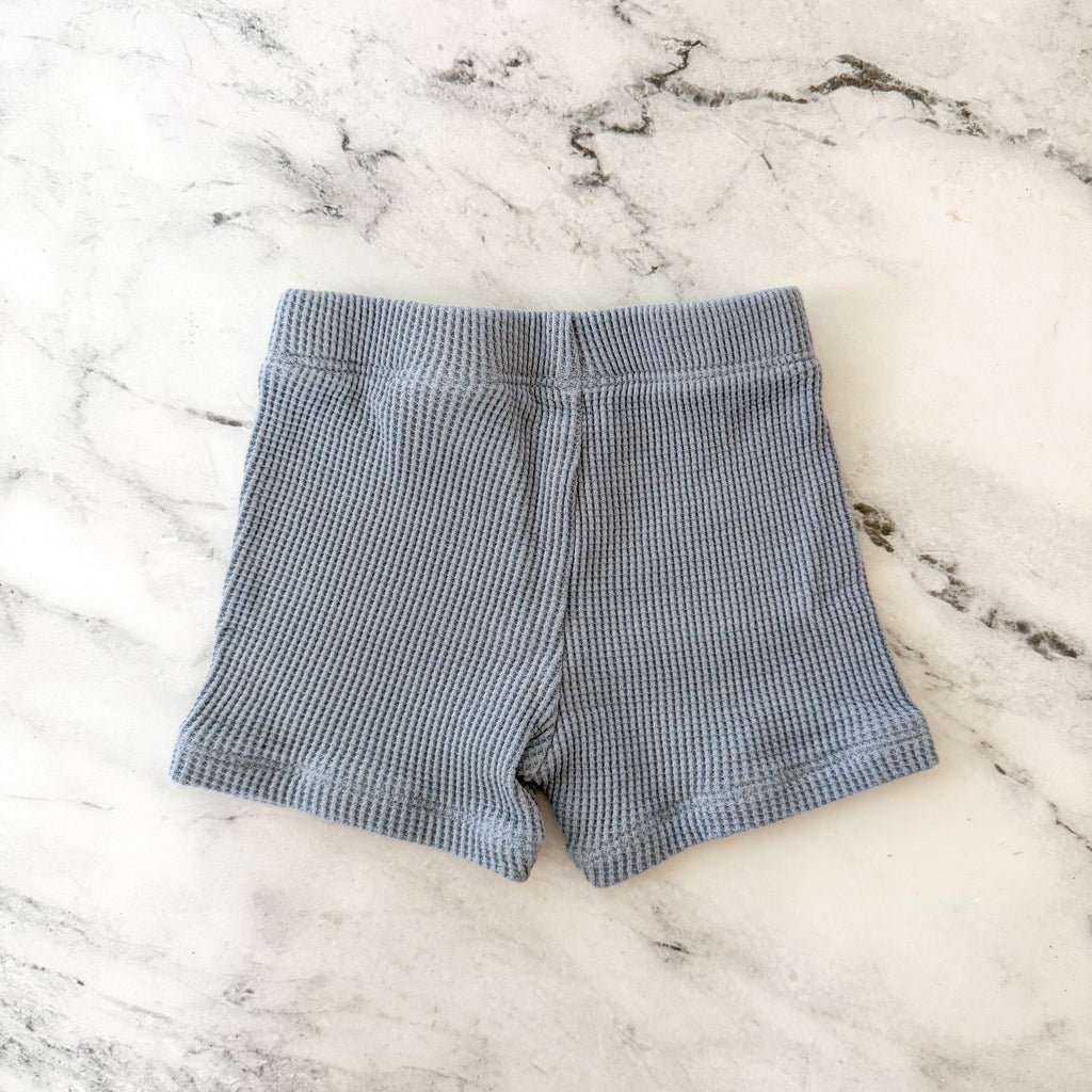 H&M Dusty Slate Blue Waffle Weave T-Shirt & Shorts Knit Set | 0-3m
