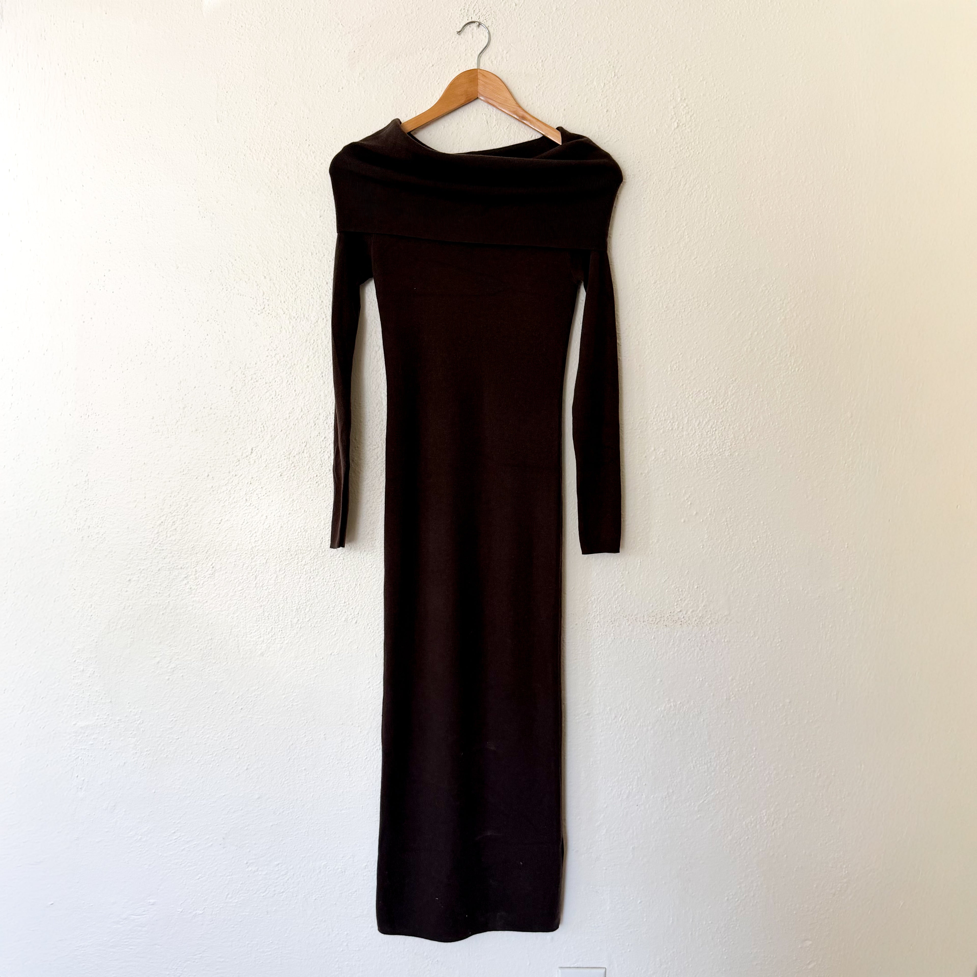 Charles Henry Wool Blend Off-The-Shoulder Long Sleeve Sweater Dress in Espresso | XS