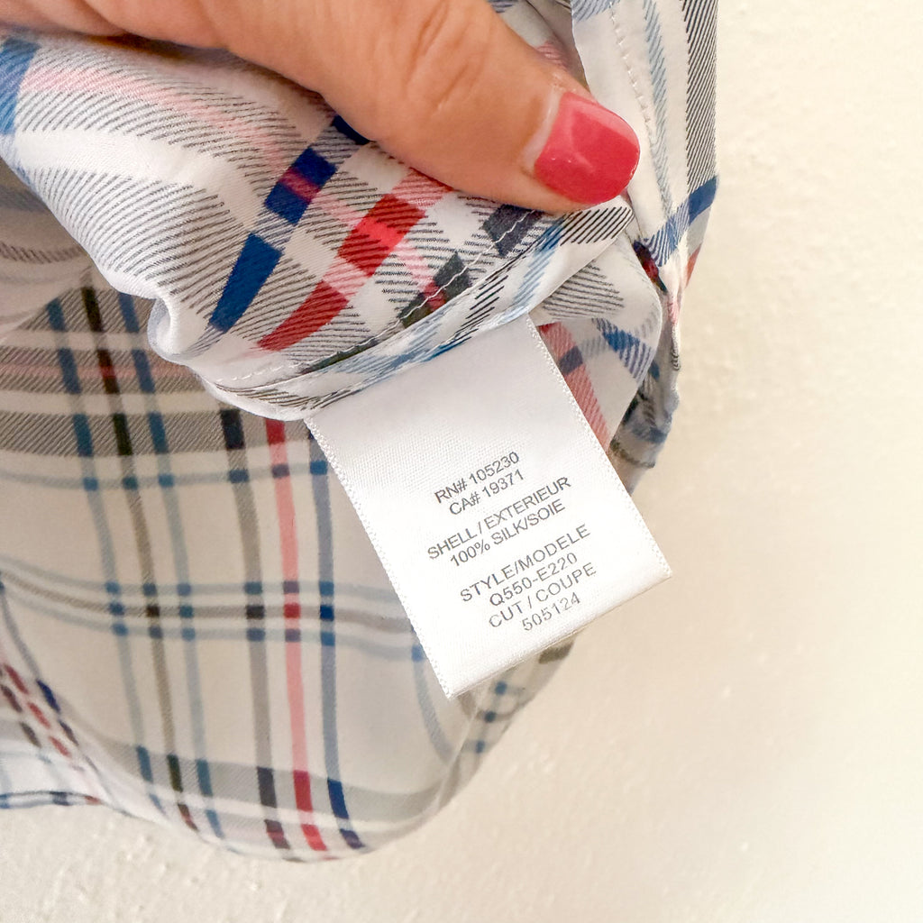Equipment Femme Mina 100% Silk Red & Blue Plaid Button Down Sleeveless Shirt | XS