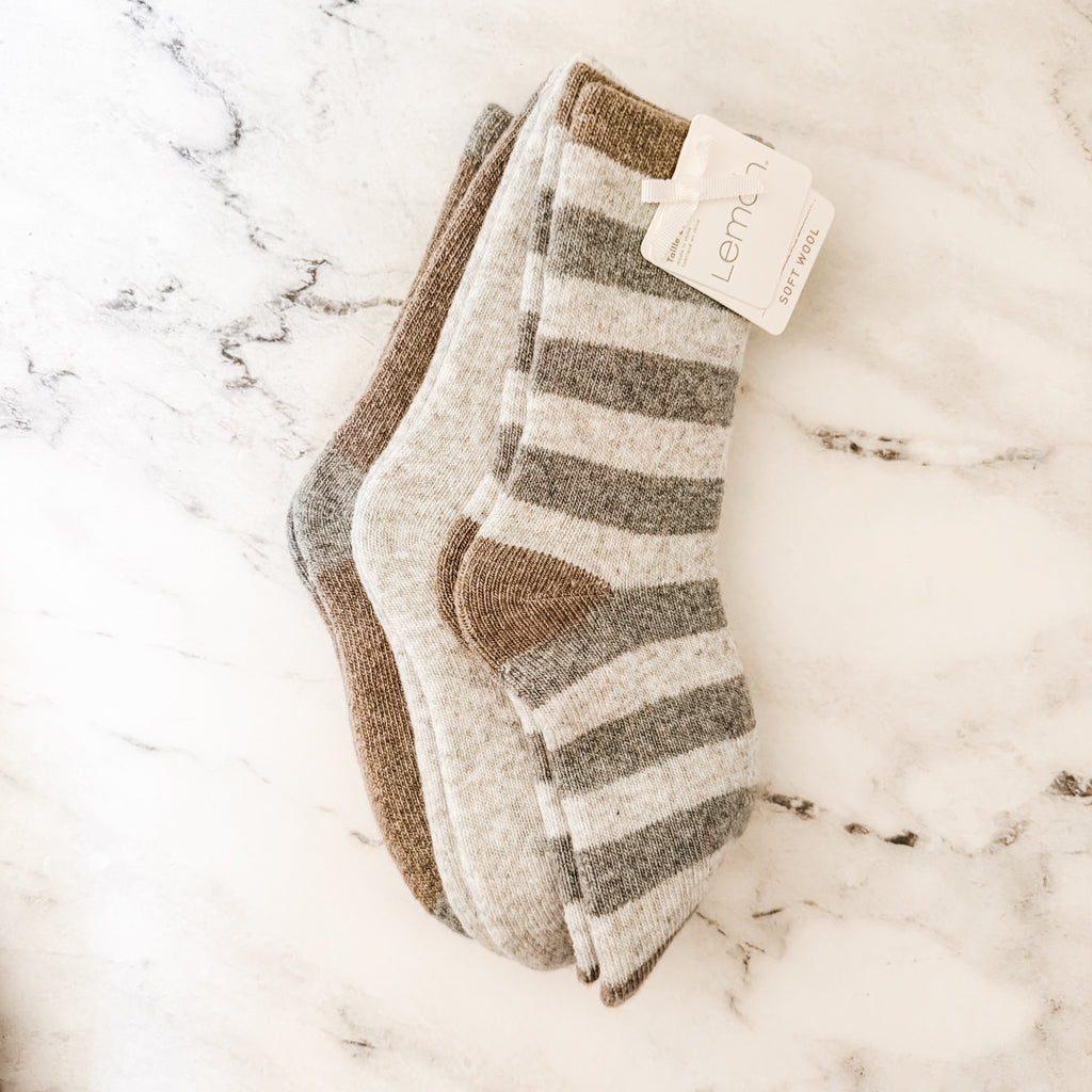 Lemon x Anthropologie Soft Wool Blend Grey Tone Sock Bundle | OS