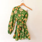 Hemant & Nandita Dija One Shoulder Long-Sleeve Floral Print Mini Dress | XXS