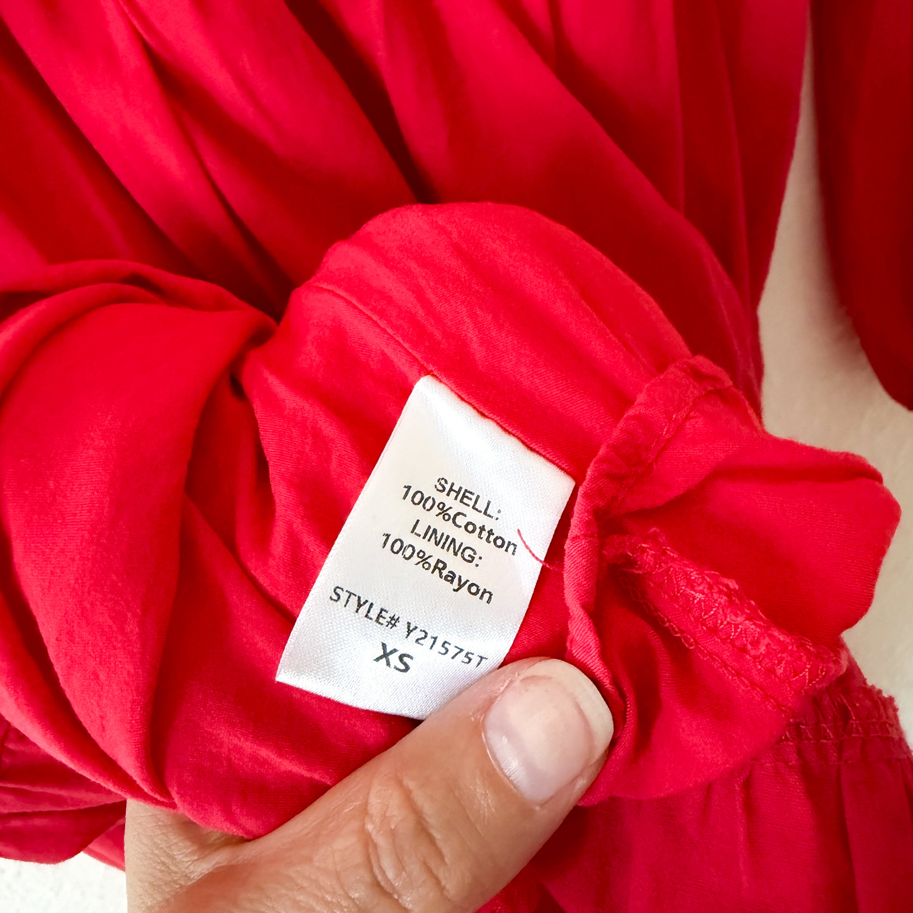 Pommander Place Hibiscus Red Cotton Mabel Tiered Maxi Dress, |XS