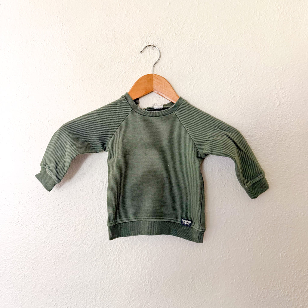 H&M Olive Green Textured Cotton 'The Future is Ours' Sweatshirt | 6-9m