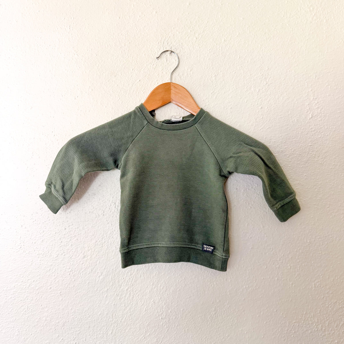 H&M Olive Green Textured Cotton 'The Future is Ours' Sweatshirt | 6-9m