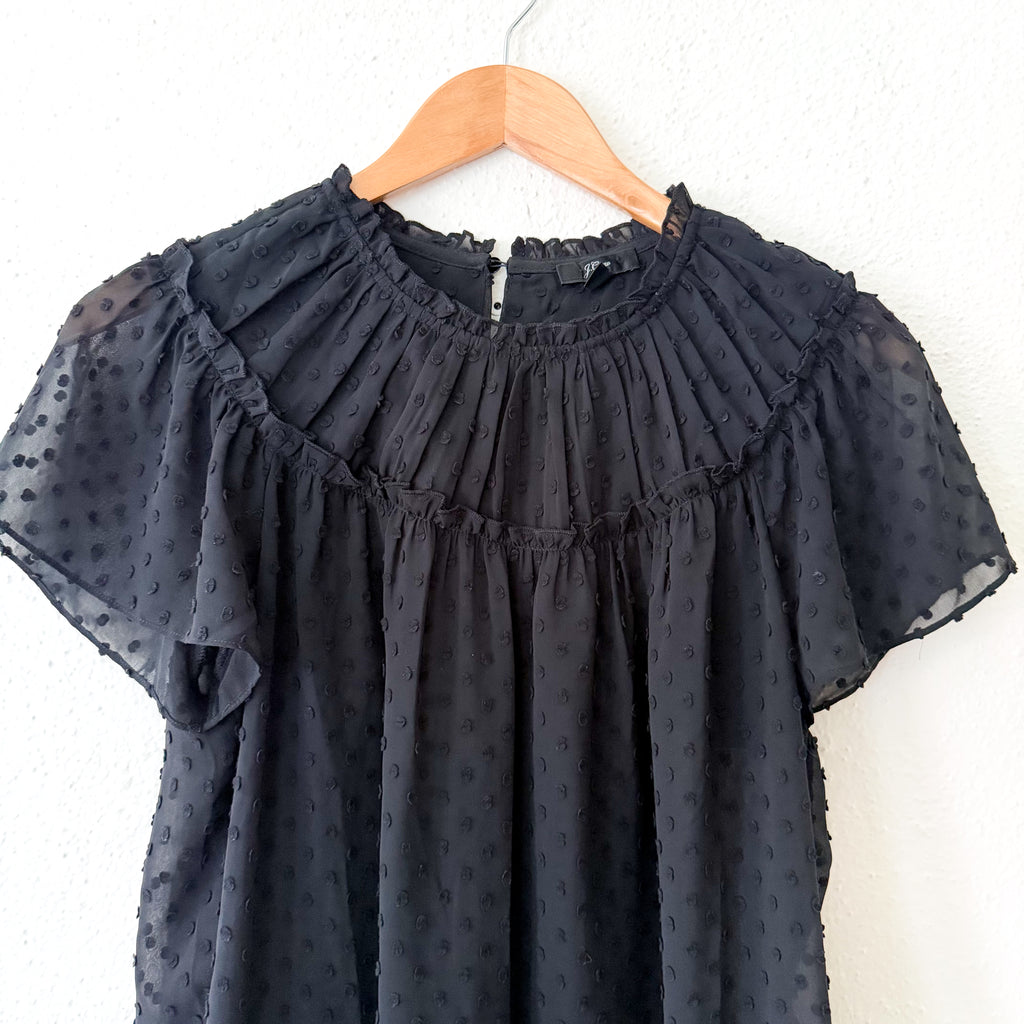 J.Crew Black Swiss Dot Short Sleeve Blouse | XS