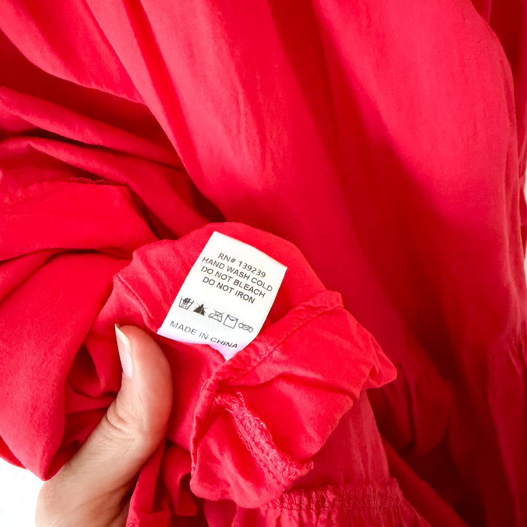 Pommander Place Hibiscus Red Cotton Mabel Tiered Maxi Dress, |XS