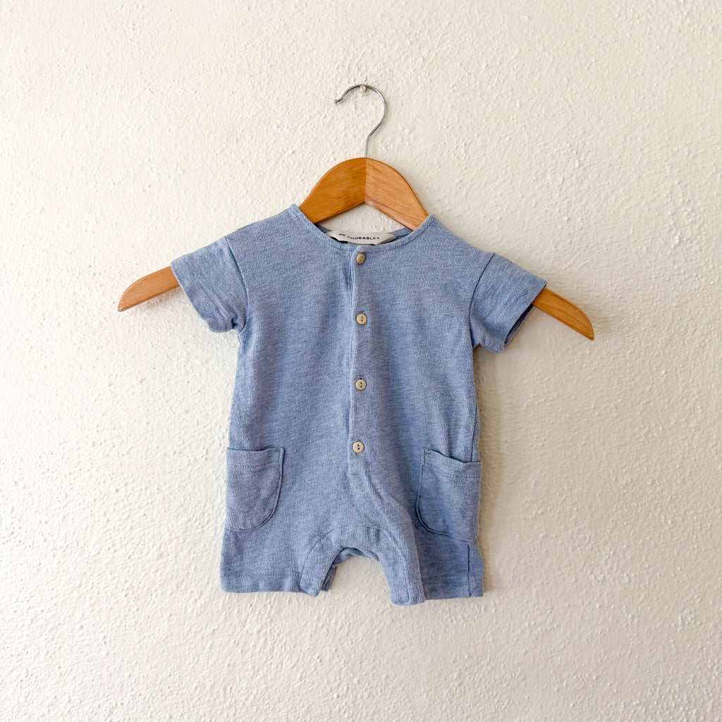 H&M Adorables Powder Blue Button Down Short Sleeve Romper, sz NB