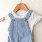 Little Planet Organic Ocean Blue Gauze Bubble Romper Overalls + Gerber White Bodysuit | 6-12m