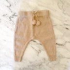 Petit Filippe Tan Knit Pom Pom Drawstring Pull On Pants | 6-9m