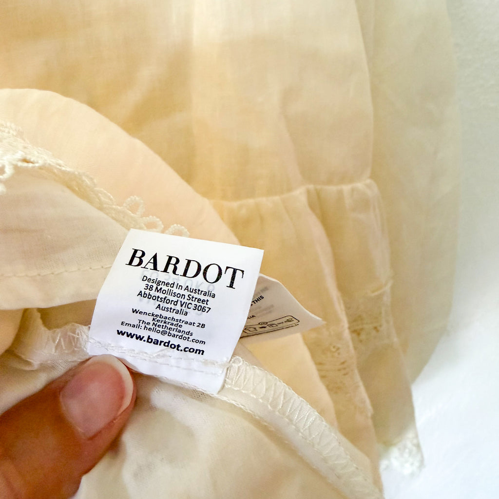 Bardot Antonia Linen Lace Trim Mini Dress in Eggnog, sz XS/US 2