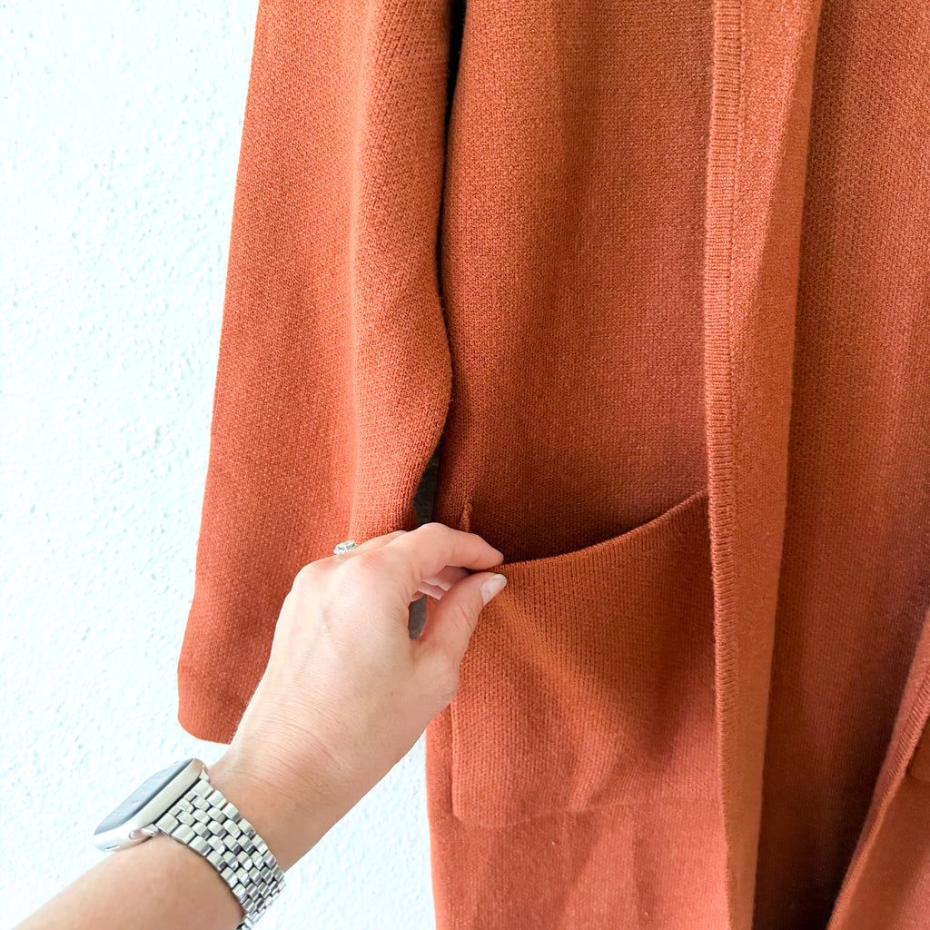Anrabess Oversized Long Open Front Coatigan in Rust Brown | S