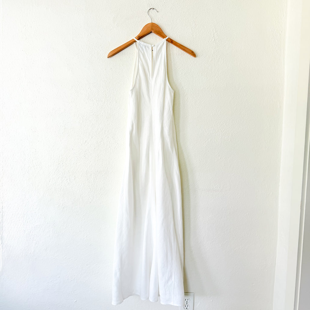J.Crew High Neck 100% Linen Midi Dress in White | 00