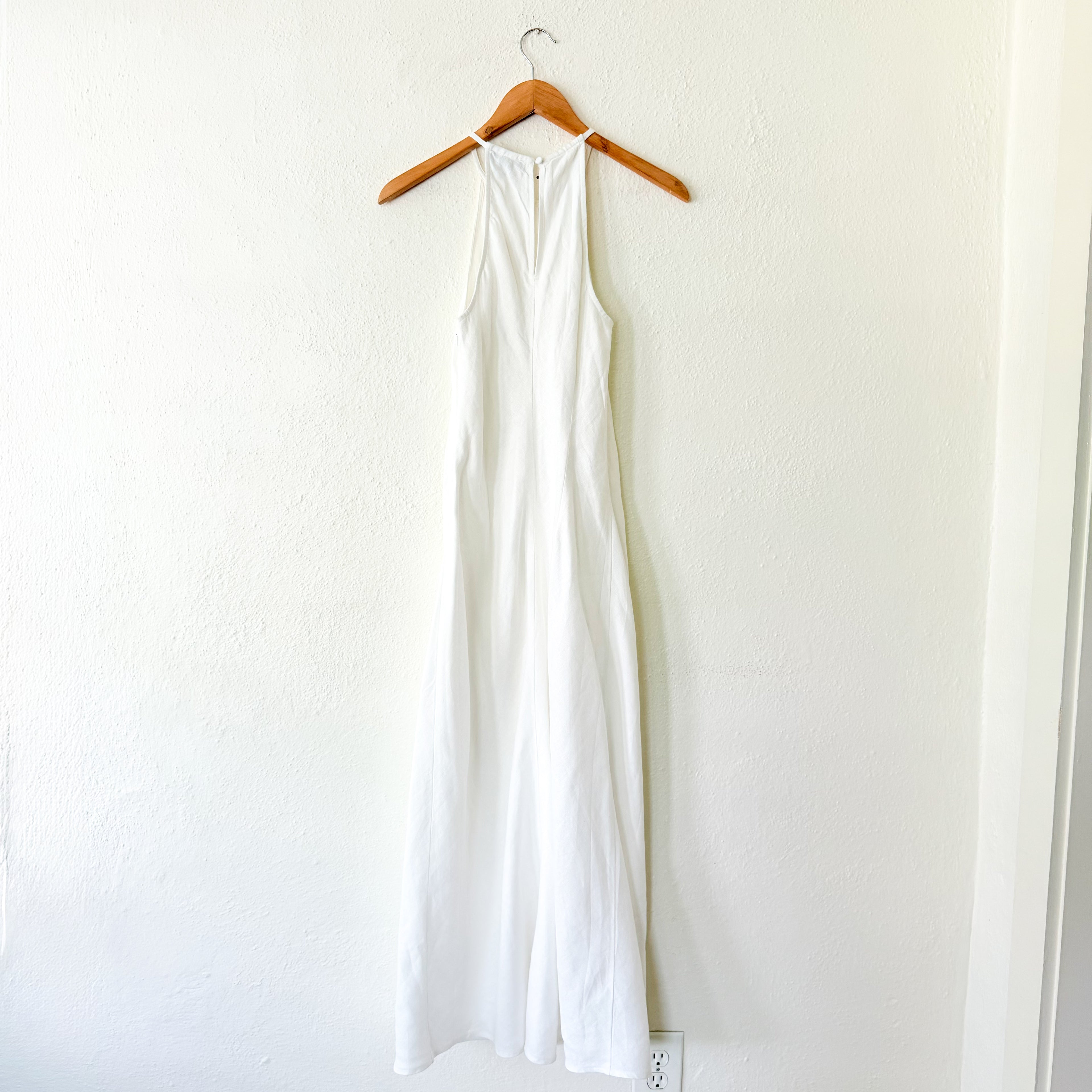 J.Crew High Neck 100% Linen Midi Dress in White | 00