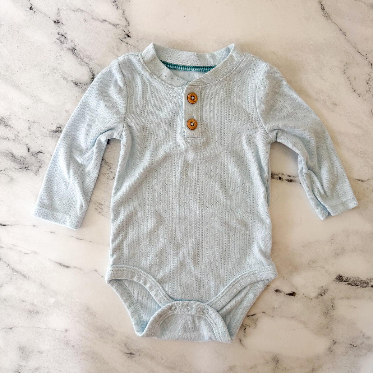 Cloud Island Powder Blue Long Sleeve Pointelle Bodysuit + Pants Matching Set | 3-6m