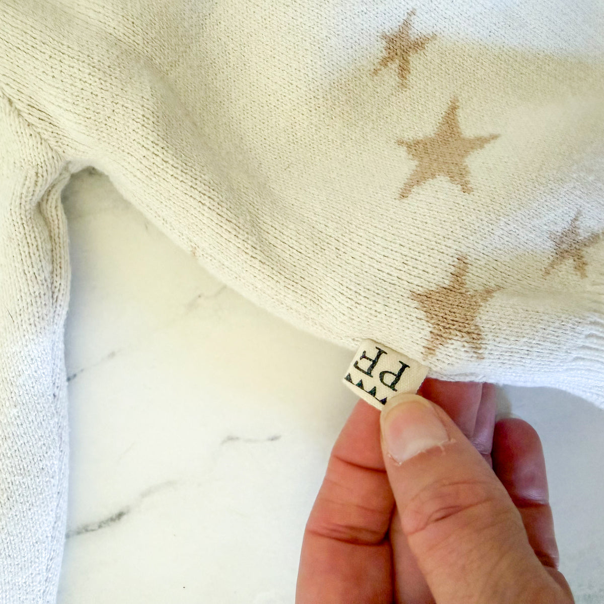 Petit Filippe Cream Tan Starry Knit Pullover Sweater | 9-12m