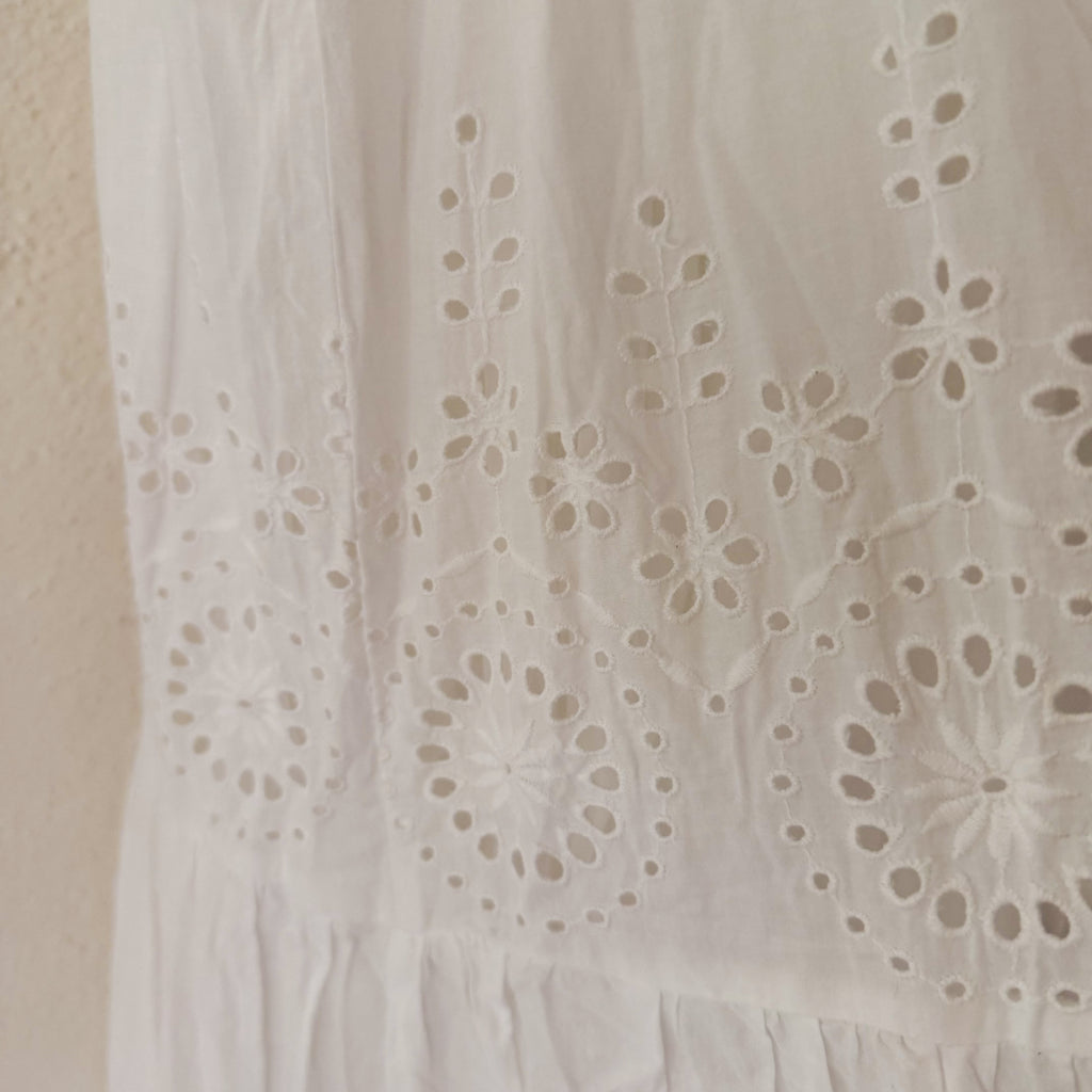 MANGO White Eyelet Embroidered Cotton Maxi Dress | XS