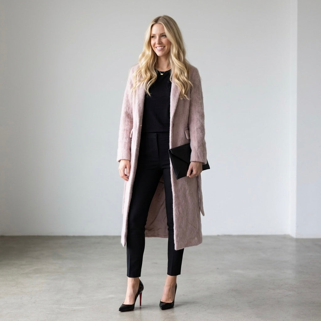 Vince Alpaca Mohair Blend Longline Belted Trench Coat in Dusty Blush Pink | XS