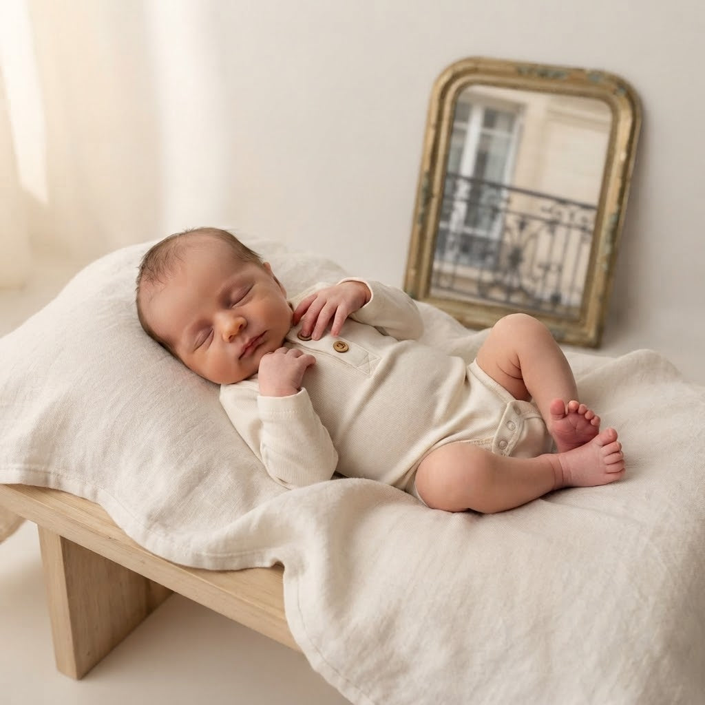 H&M Organic Cotton Cream Textured Stripe Long Sleeve Bodysuit | Premie