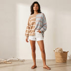 Free People Uptown Oversized Crewneck Pullover Sweatshirt in Camel Grey Combo | XS