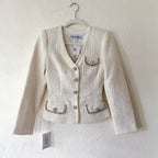 Self-Portrait Cream Rhinestone Embellished Tweed Boucle Belted Jacket | 0