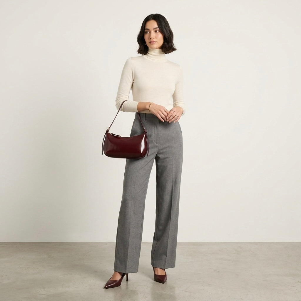 & Other Stories Sleek Leather Shoulder Bag in Burgundy Oxblood