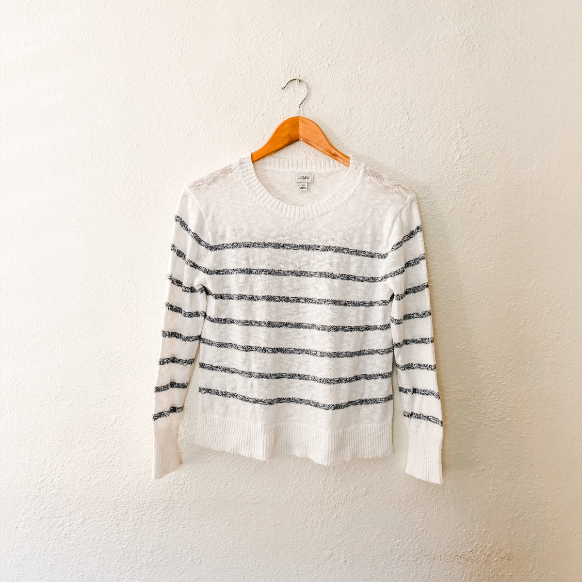 J.Crew White Navy Stripe Crewneck Beach Sweater | XS