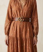 Gucci GG Marmont Brown Faded Leather Antique Brass Wide Belt | XS