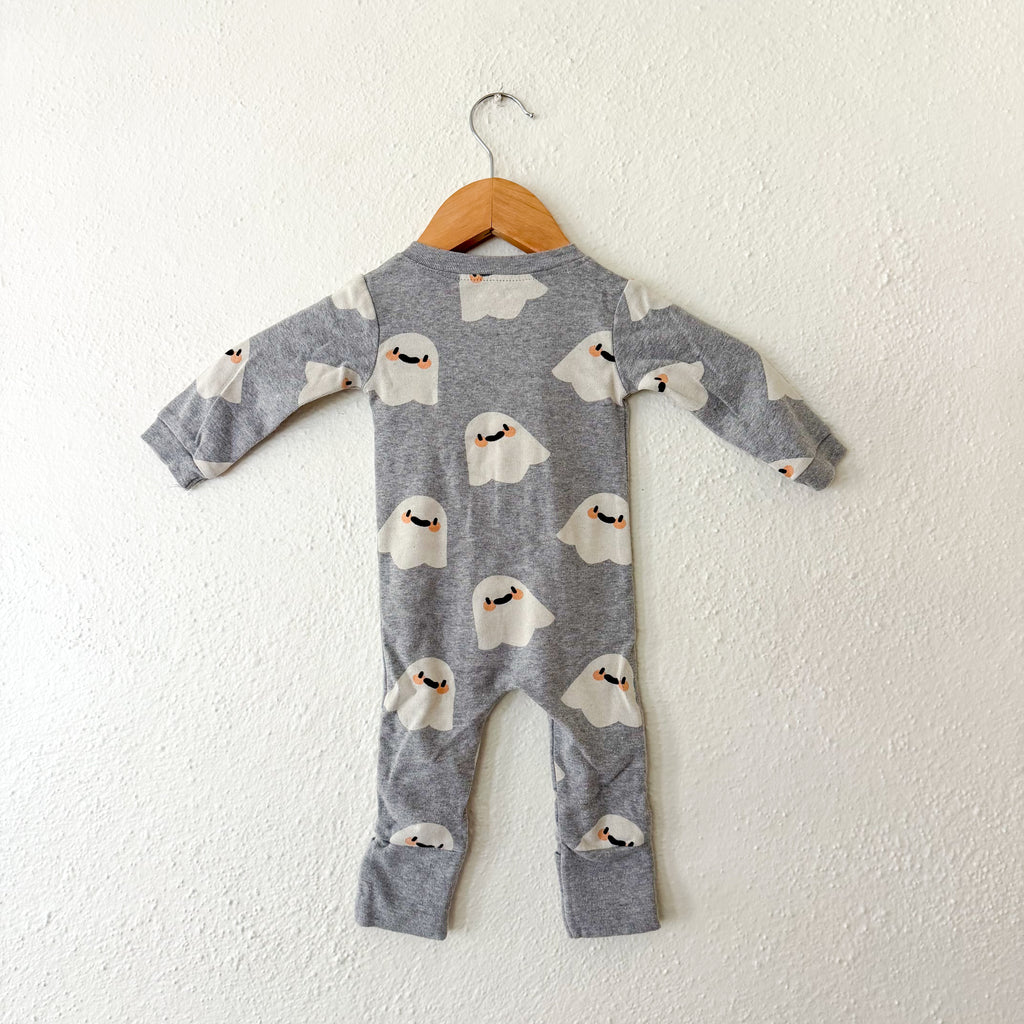 Monica & Andy Halloween Grey Ghosts Organic Fold Over Foot 2-Way Zipper Sleeper | 3-6m