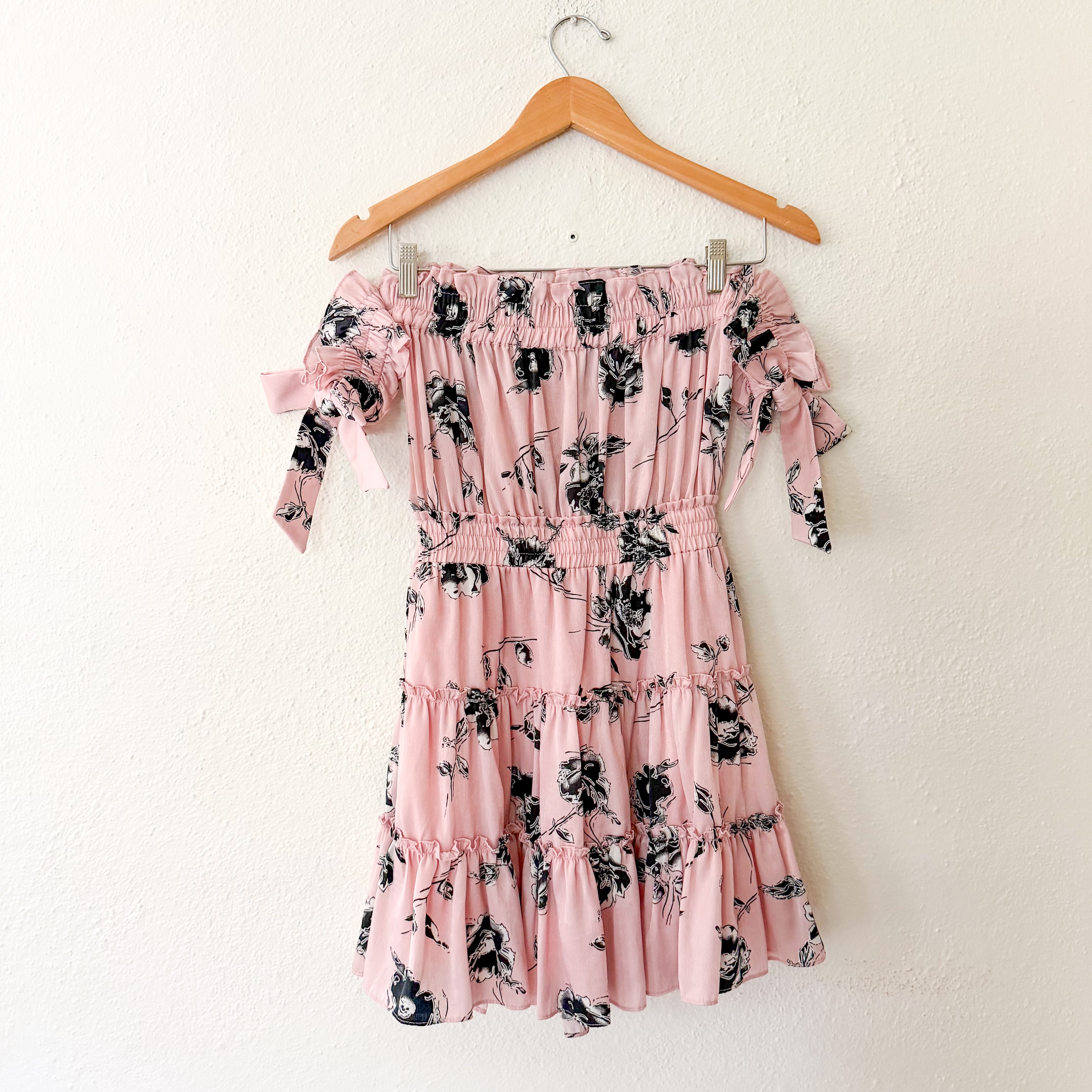 MISA Los Angeles Laiyin Pink Floral Off The Shoulder Mini Dress | XS