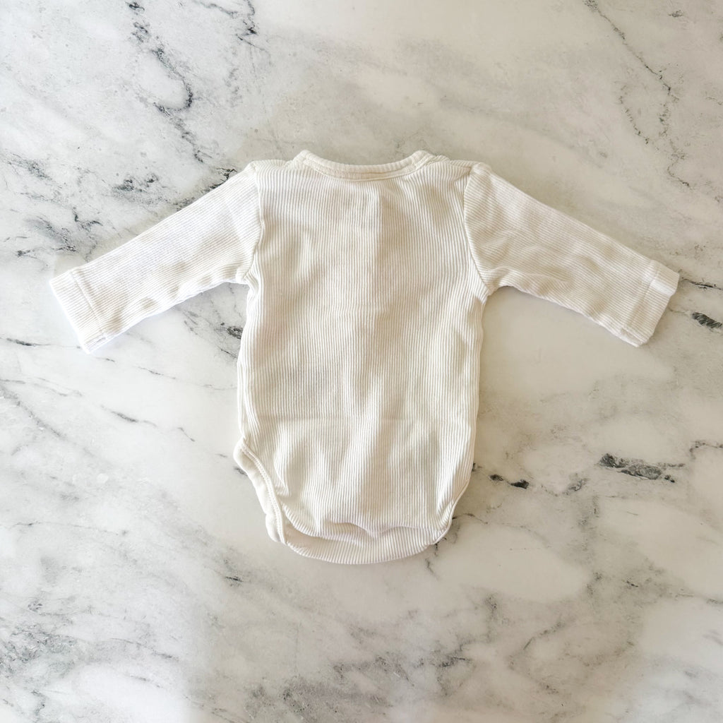H&M Organic Cotton Cream Textured Stripe Long Sleeve Bodysuit | Premie