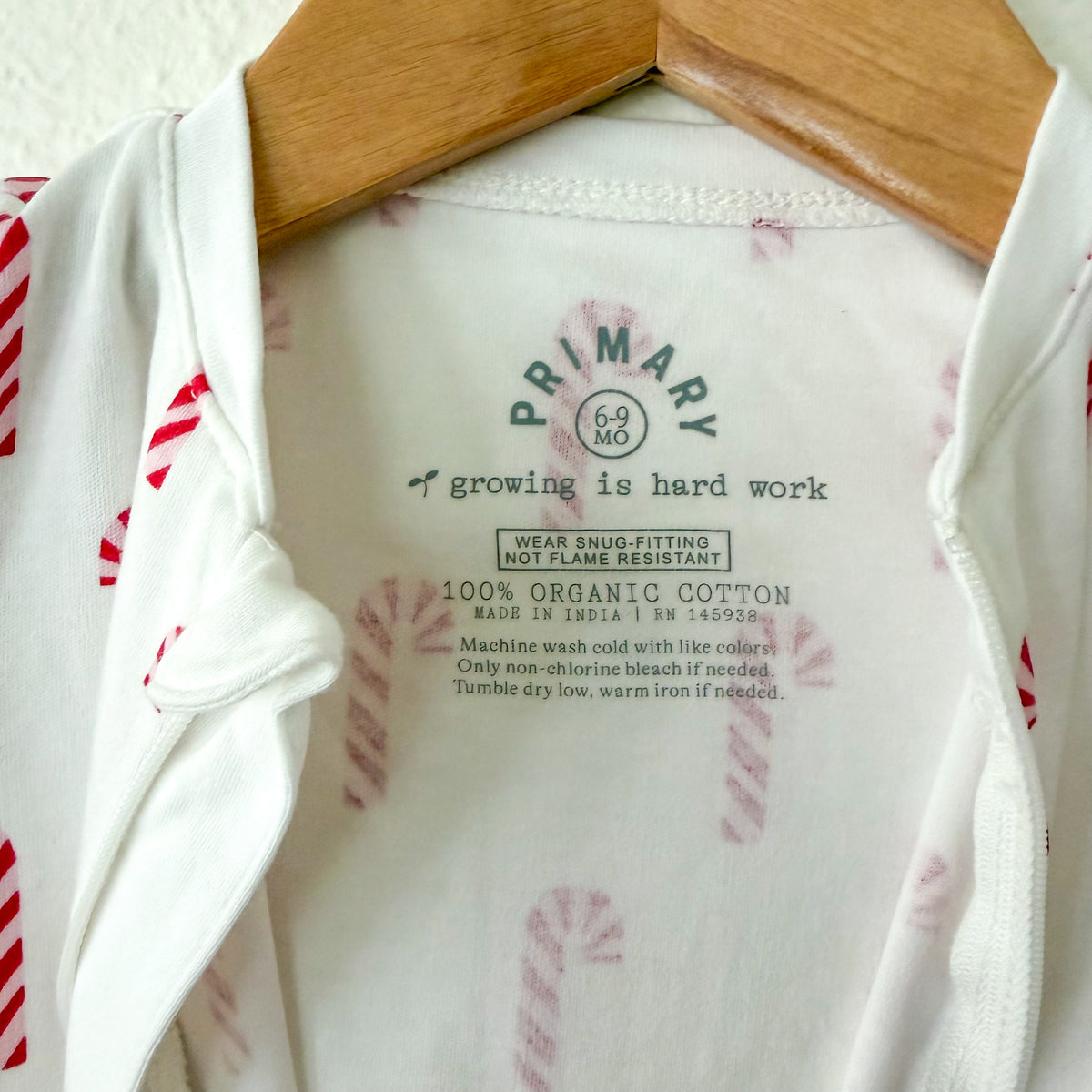 Primary Organic Candy Cane 2-Way Zipper Footed Sleeper | 6-9m