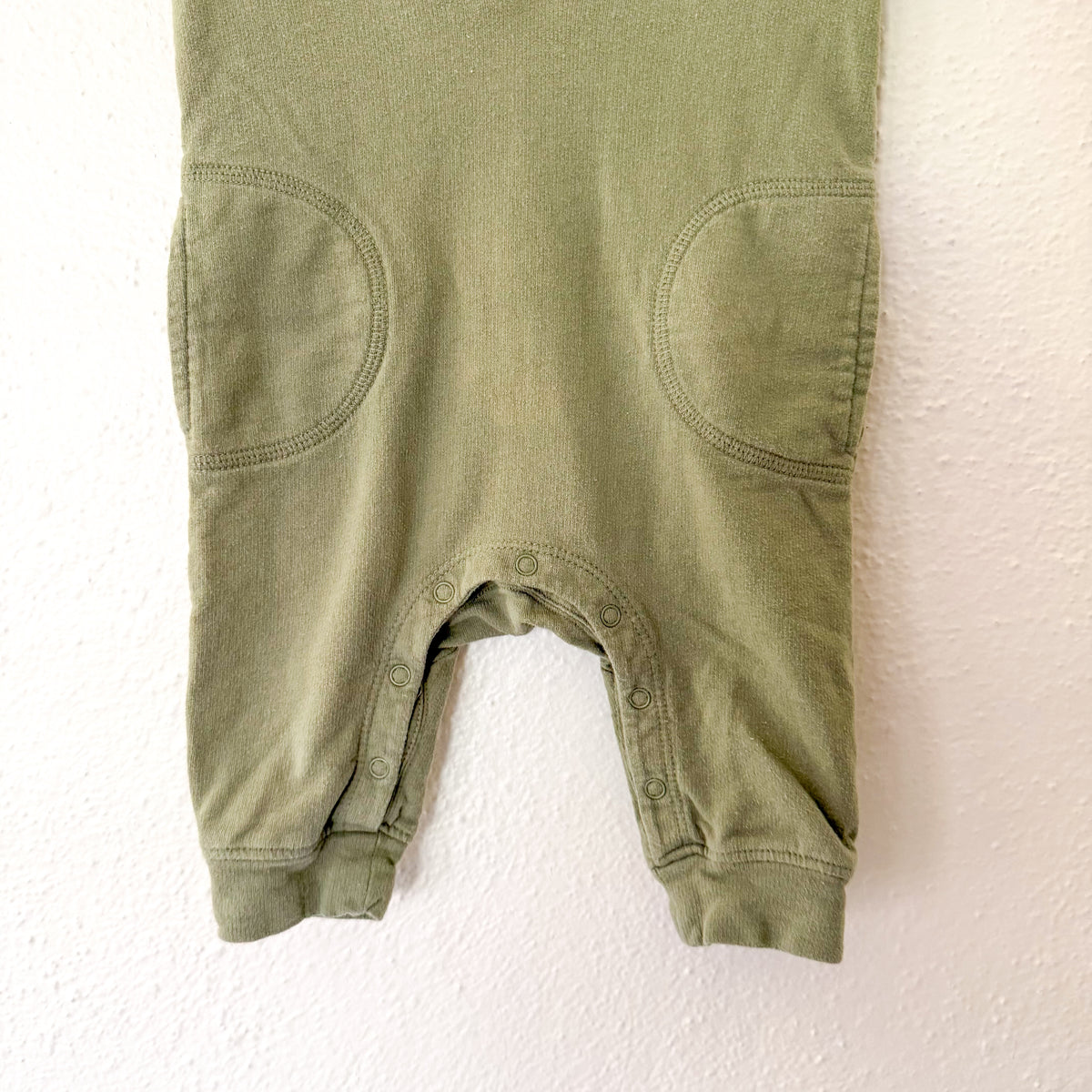 Nordstrom Organic Cotton Olive Green Hooded French Terry Jumpsuit | 0-3m