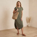 Women's Olive Green Midi Jersey Dress | Small