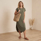 Women's Olive Green Midi Jersey Dress | Small