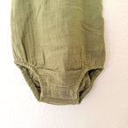 Little Planet Organic Olive Green Gauze Bubble Romper Overalls | 12-18m