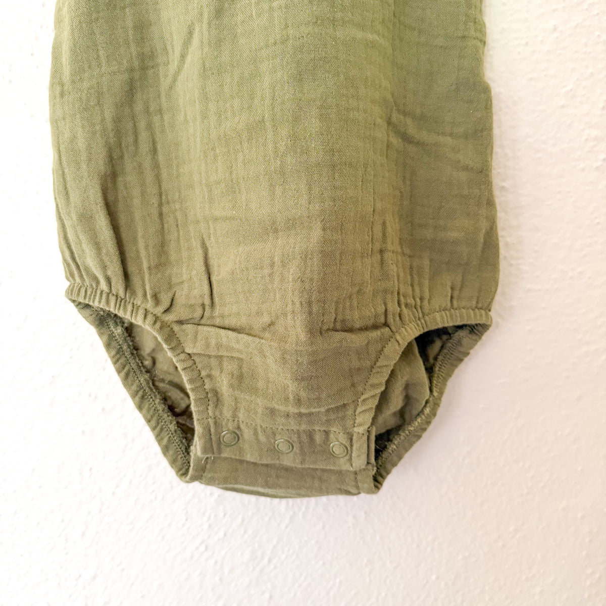 Little Planet Organic Olive Green Gauze Bubble Romper Overalls | 12-18m