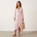 Free People Pappiet Midi Long Sleeve Boho Dress in Pink Ivory Floral | XS