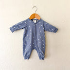H&M Ocean Blue Cream Stars Snap Long Sleeve Jumpsuit | Premie