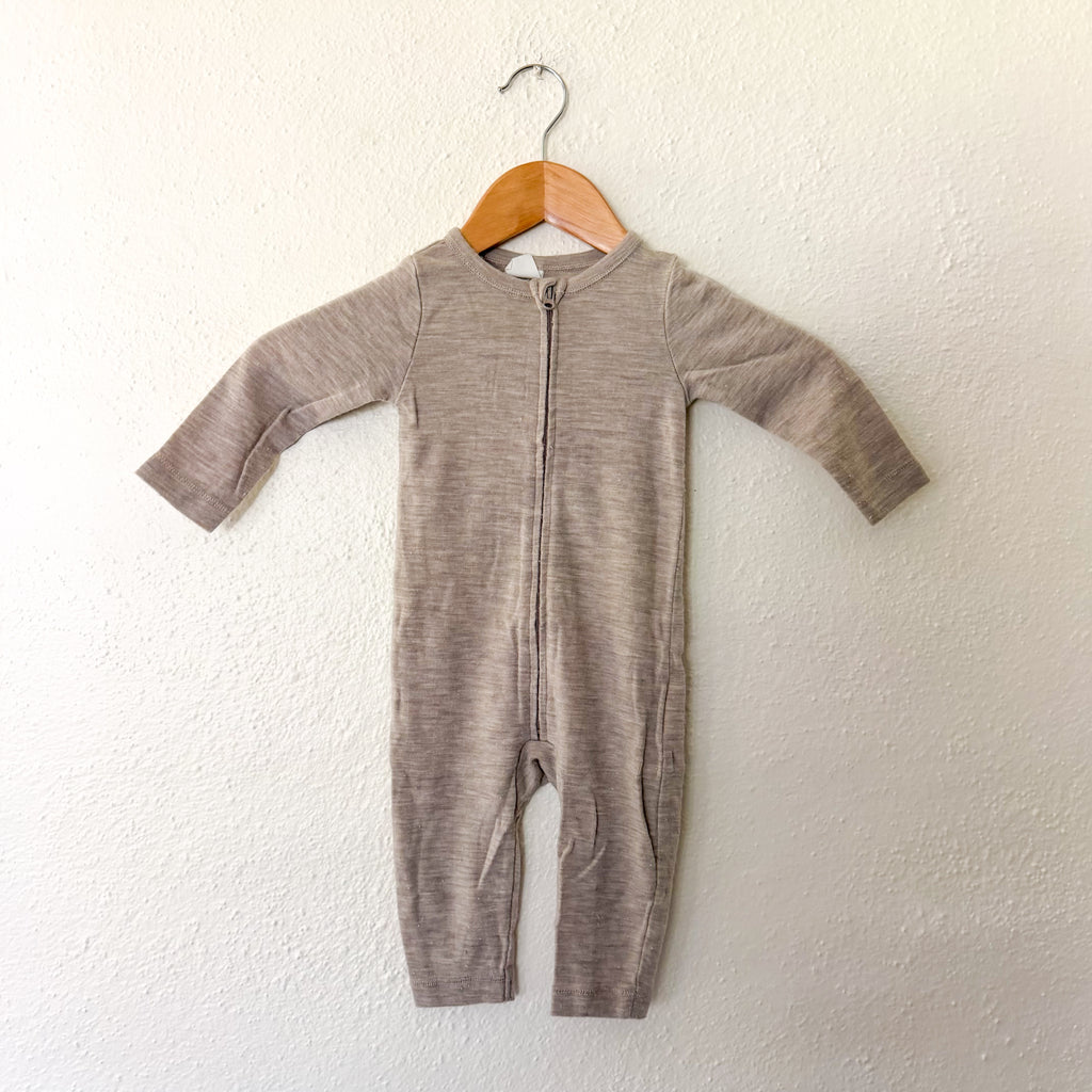 H&M 100% Washable Wool Beige Melange Long Sleeve Zipper Jumpsuit | 6-9m