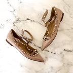 Valentino Garavani Rockstud Caged Nude Patent Leather Pointed Toe Ballet Flats | 36/US 6