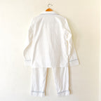 Serena & Lily Belvedere Flannel Pajamas Set in White Light Blue Piping | S