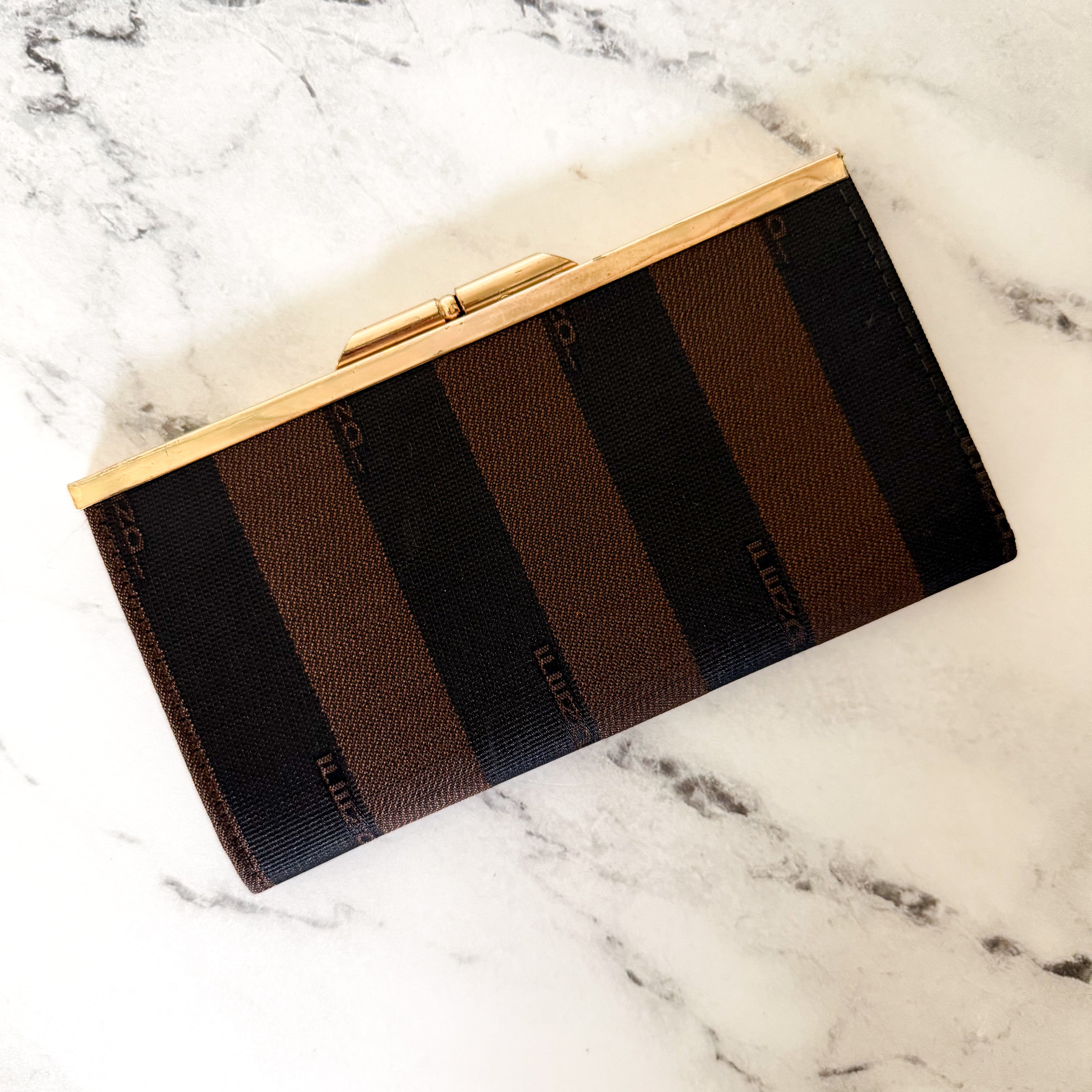 Vintage Small Fendi Pequin Striped Snap Top Coin Wallet