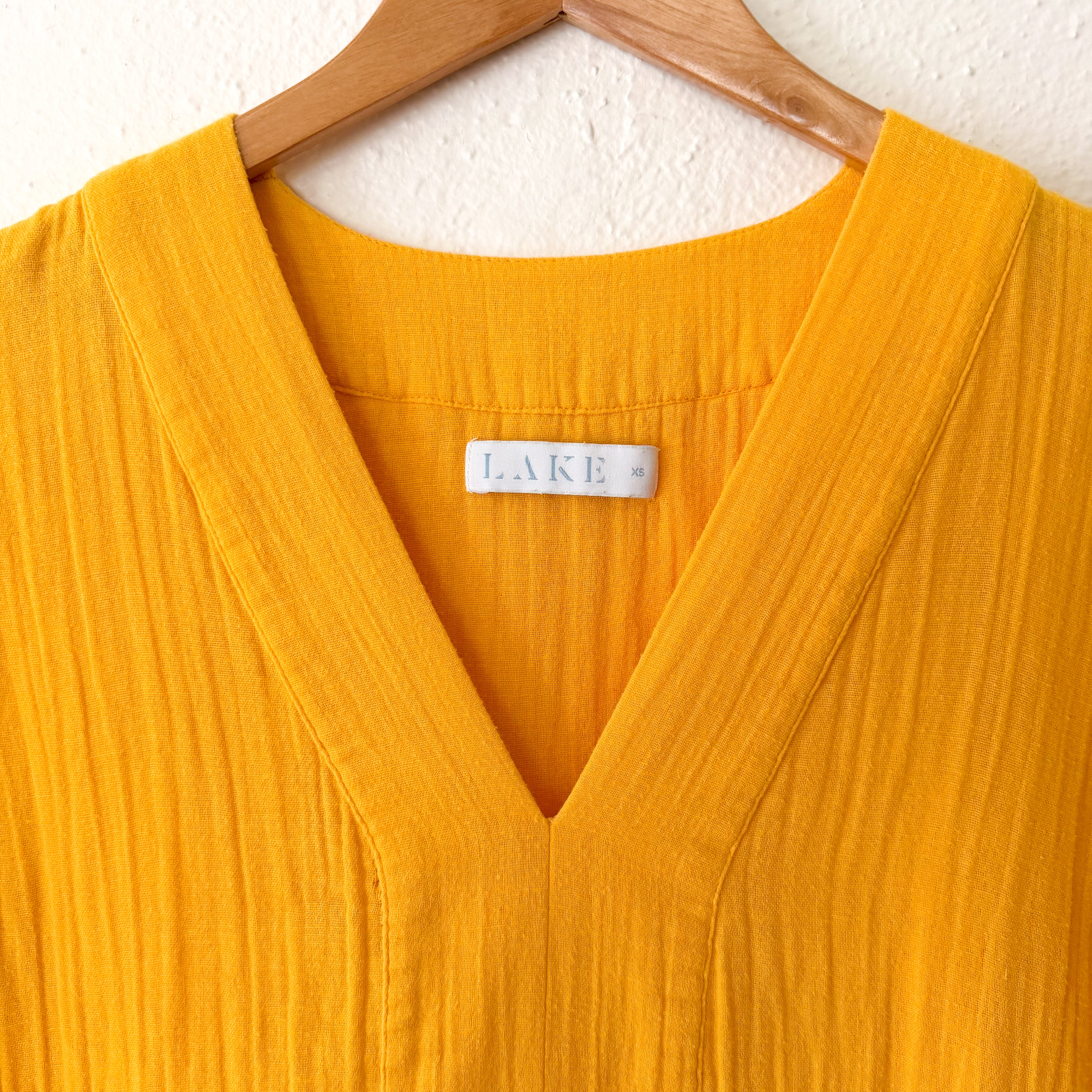 LAKE Golden Yellow 100% Cotton Gauze Caftan Midi Dress | XS