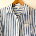 H&M 100% Linen Blue & White Stripe Button Down Long Sleeve Shirt | XS