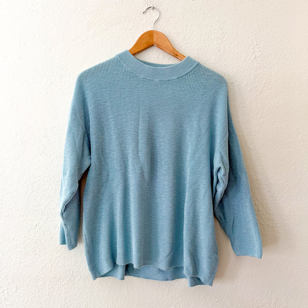 Free People Beach Turquoise Crewneck Open Weave Pullover Sweater | XS