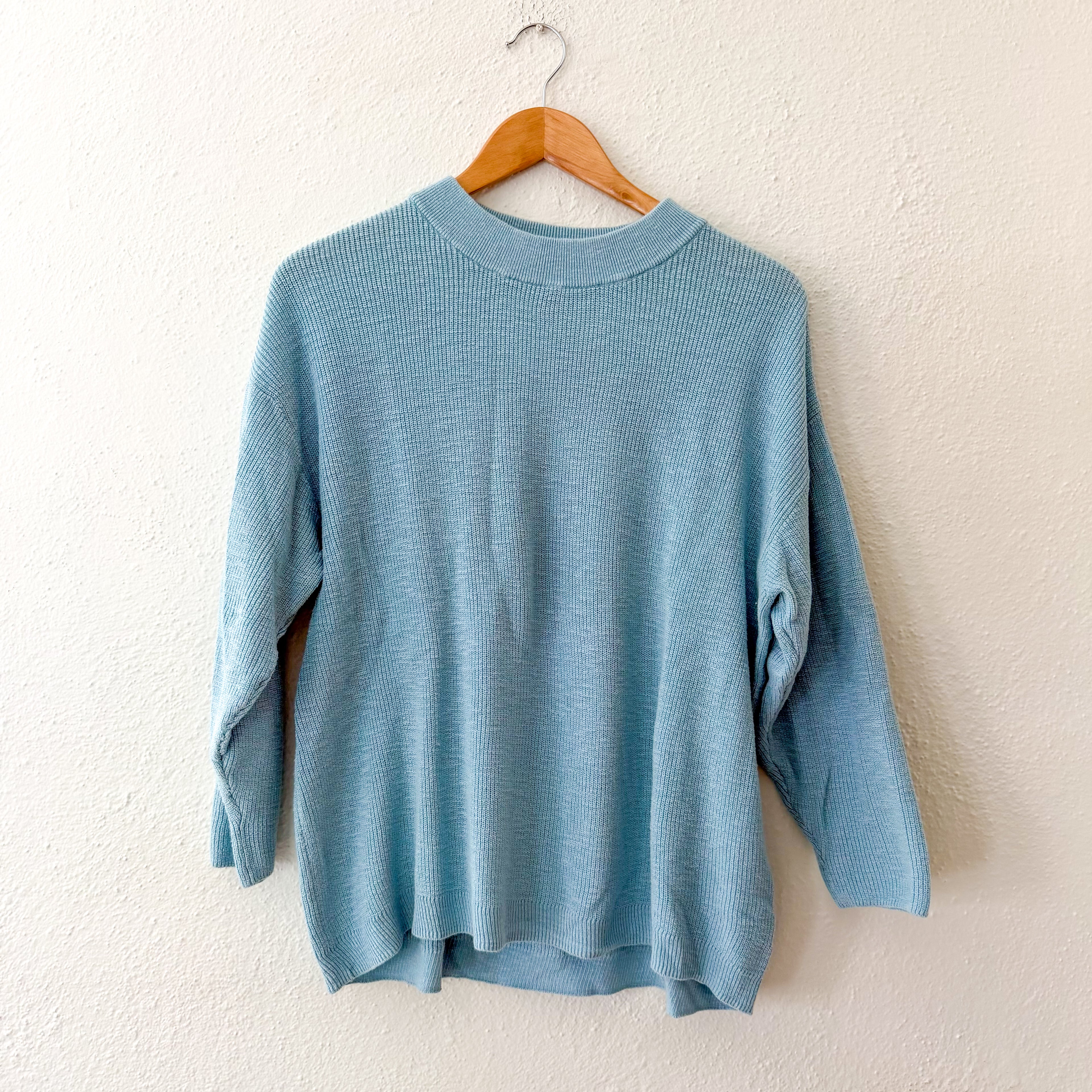 Free People Beach Turquoise Crewneck Open Weave Pullover Sweater | XS