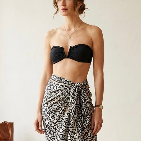 Mikoh Parsa Black Bandeau V-Notch Swimsuit Top | XS
