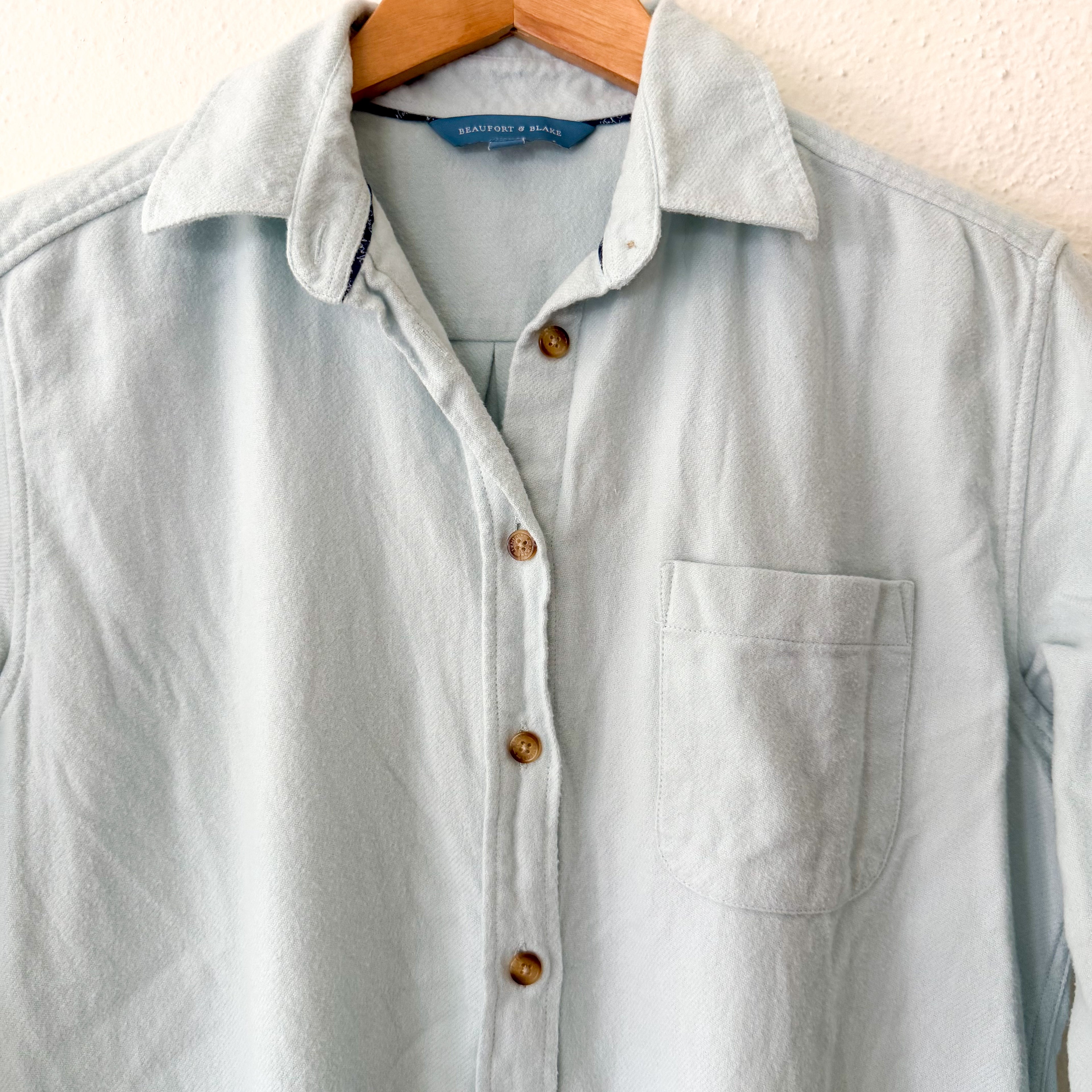 Beaufort & Blake Moreland Flannel Button Down Shirt in Aqua | XS